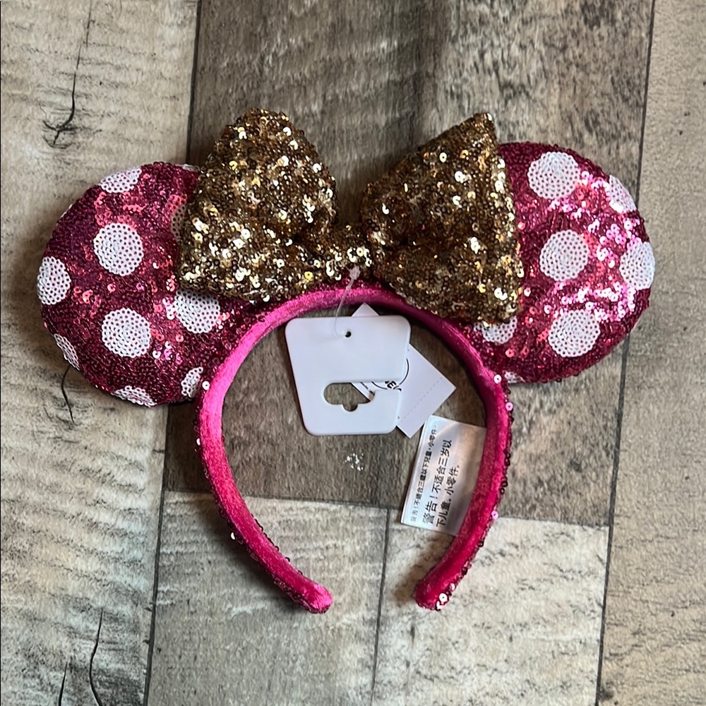 Sequin Pink Polka Dot Ears with Glitter Bow
